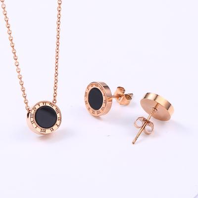 China FASHIONABLE R.GEM. Round Shape Roman Number Earring Necklace 18K Gold Stainless Steel Jewelry Set for sale