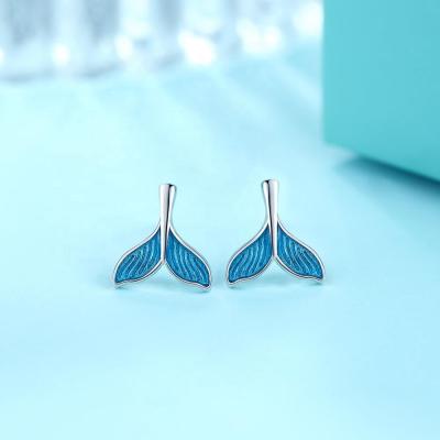 China 1Pair Hot Sale Vintage 100% Silver Stud S925 Silver Mermaid Earrings for sale