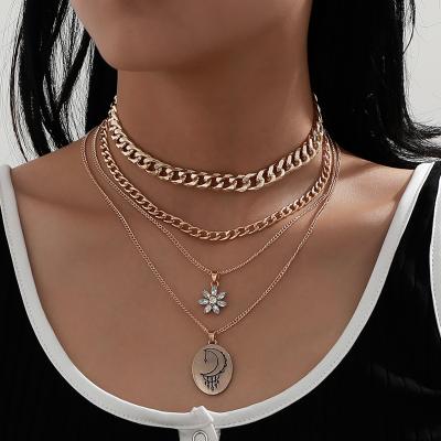 China Hyperbola R.GEM. Woman Multilayer Moon Link Chain Necklace Pendant Jewelry for sale