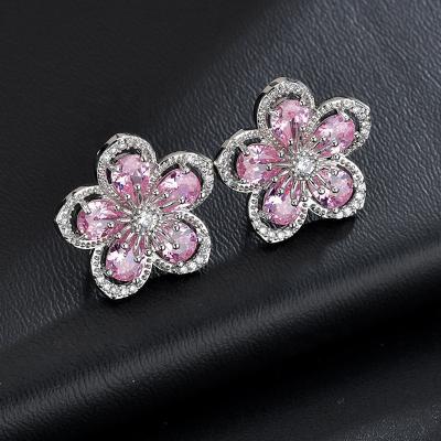 China Cute Fashion Women Flower Shape Silver Post S925 Stud AAA Zircon Earring Jewelry for sale