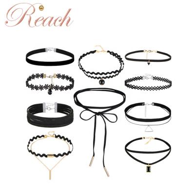 China Lace 6pcs/8pcs/10pcs One Set Hollow Out Black Lace Choker Gothic Necklace for sale