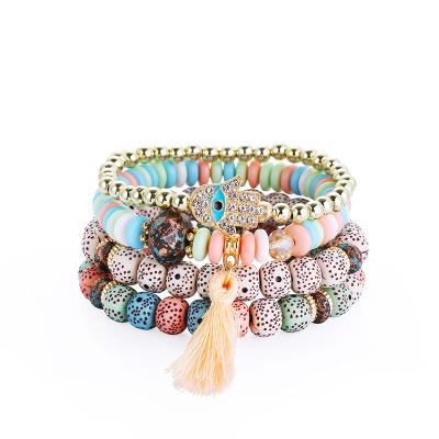 China LA BOHÊME R.GEM. Adjustable Palm Eye Tassel Bracelet 4pcs Bohemian Colorful Stone Beads Bead Bracelet for sale