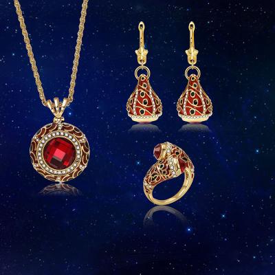 China R.GEM CLASSIC. Similar Ruby Zircon Necklace Earring Ring Bridal Jewelry Set For Wedding for sale