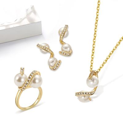 China R.GEM CLASSIC. Ring Necklace Earring Stereoscopic S Rhinestone Pearl Jewelry Set for sale