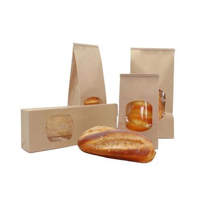 China Flat Bottom Bakery Paper Bag Disposable France Bread Biodegradable Hot Sale Customization Kraft Paper With Clear Window for sale