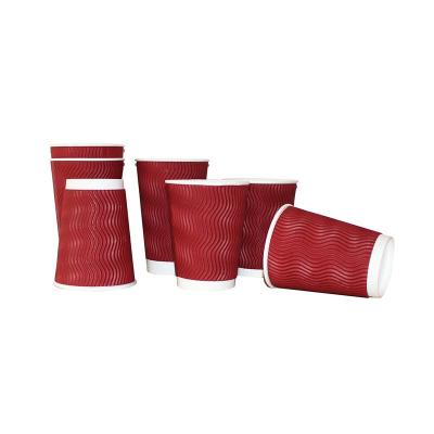 China Ripple Biodegradable Wholesale Disposable Wallpaper Cups 12 Oz Red for sale