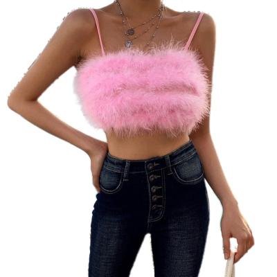 China QUICK DRY summer fluffy pink spaghetti tie up style crop tops ladies club sexy tank tops Streetwear for women for sale