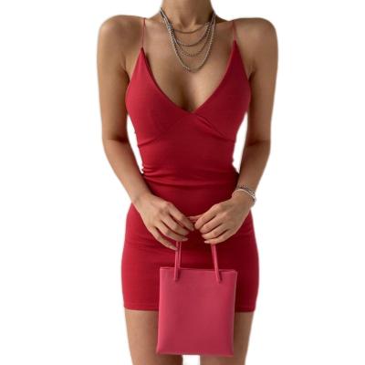 China Sexy Summer V-Neck Bandage Halter Streetwear Club Causal Backless Solid Anti-Static Bodycon Sleeveless Night Out Mini Dress for sale