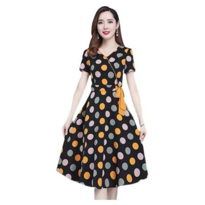 China Summer Breathable Black Short Sleeve Wind Chiffon Casual Trendy Light Mulberry Polka Dot Dresses for sale