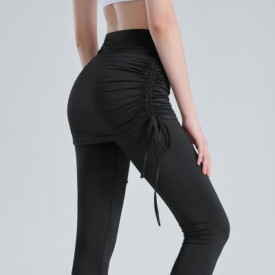 China 2021 QUICK DRY autumn and new winter yoga two-piece pants pleated high waist hip sports running skirt pants fitness tights for sale