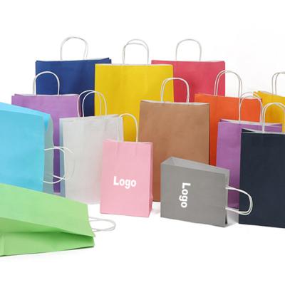 China Recyclable Colorful Cosmetic Gift Bags Custom Logo White Brown Kraft Gift Craft Shopping Paper Bags With Handle for sale