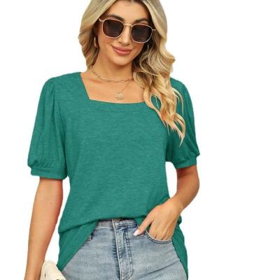 China Anti-pilling Summer Casual Women Elegant Shirt Short Sleeve Top Eco Friendly Square Neck Blouse for sale