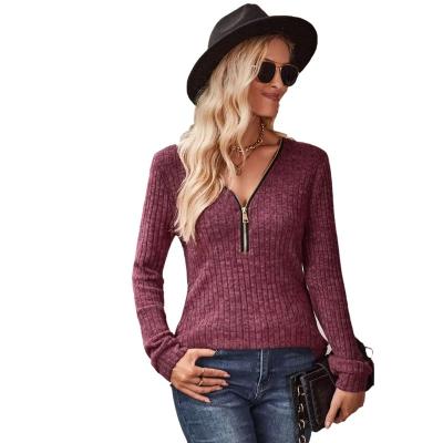 China Anti-wrinkle Autumn 2023  New Item  Solid Color Pit Strip Casual V-neck Stitching Zipper Decoration Long Sleeve Slim Fit Shirt for sale