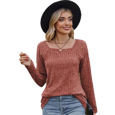 China Other New  Women's Square Collar Pit Scrub Solid Color Button Stitching Long-sleeved T-shirt for sale