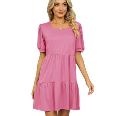 China Anti-Static New Women's Casual Dress with Solid Color Square Collar and Lantern Sleeve for sale