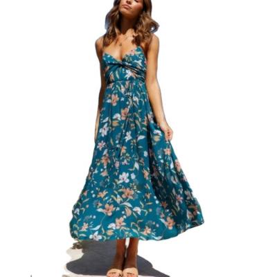 China Anti-Static Summer Women New Vintage Sling Bohemian Dress Sexy Midi Swing Dress with Anti-Static Printed Flower Pattern Large Size for Women for sale