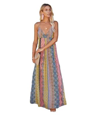 China Anti-Static European and American Vintage Style Sexy V-Neck Floral Long Dress with Sling Backless Printed Pattern Technique for Winter for sale