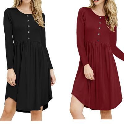 China Anti-Static Multi-color optional round neck long sleeve new model design women dresses casual for sale