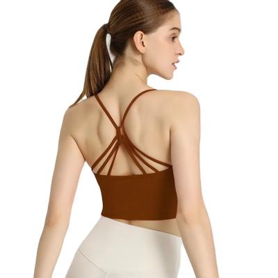 China Breathable Women's Shockproof Sports Bra One-Piece Yoga Vest with Spaghetti Strap and Backless Design for sale