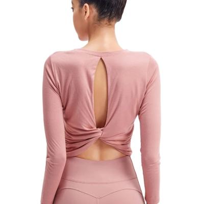 China Breathable Women's Fitness  Long Sleeve Cross kinks Yoga Clothes Running Quick Drying Clothes Training Backless Sportswear Top for sale