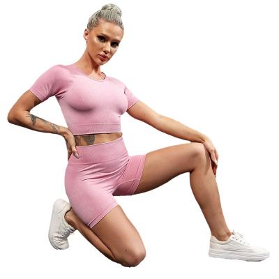 China Breathable Women's Breathable Seamless Solid Short-Sleeved Fitness Yoga Suit Sporty and Comfortable for Yoga Sets for sale