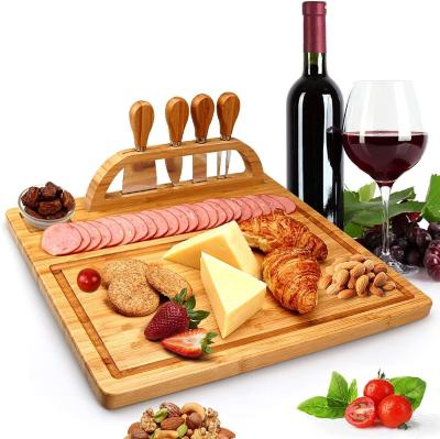 China Bamboo Cheese Board Set with Cutlery Drawer Rectangle Bamboo Plate and Cheese Knife Set for sale