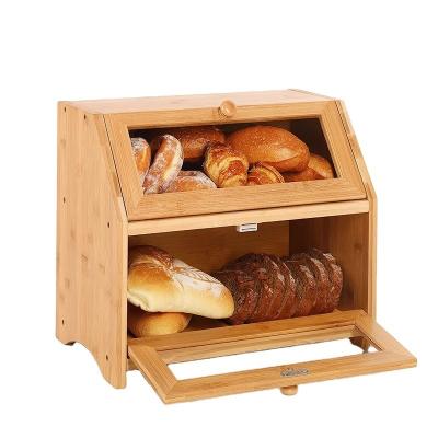 China Direct 2 Tier Novel Design Sustainable Bamboo Bread Storage Box with Drawer for sale