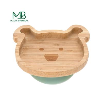 China Customized Logo Bamboo Baby Feeding Circle Animal Plate With Suction Set For Kid Dinner Dish for sale