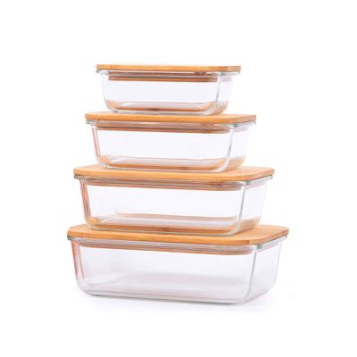 China Jarrón de vidrio cuadrado de cocina Contenedor de caja de almuerzo con tapa de bambú personalizable y duradero en venta