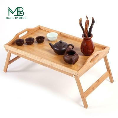 China Handmade Wooden Bamboo Folding Picnic Table Tray Biodegradable for sale