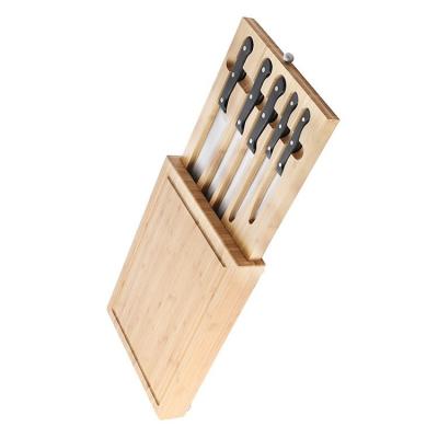 China Collapsible Drawer Bamboo Chopping Boards for Kitchen Storage and Knife Set Included for sale