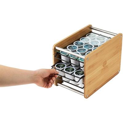 China 35 Pod-Speicher Bambus Kaffeetassen K-Tassen Pods Organisator Display Rack mit Drei-Schicht-Design zu verkaufen