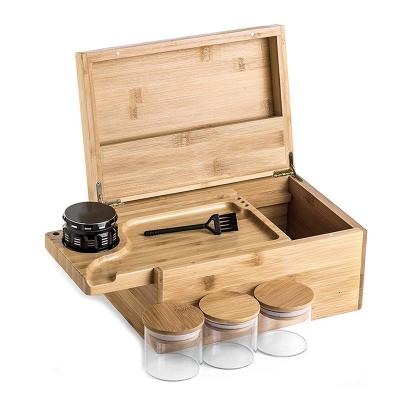 China Bamboo-Storage-Box-Set mit Kräutermacher Stash Jar Rolling Tray und Pocking Tools Stick zu verkaufen