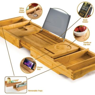 China CE Certificate Bamboo Bathroom Caddy Tray For Bathtub for sale