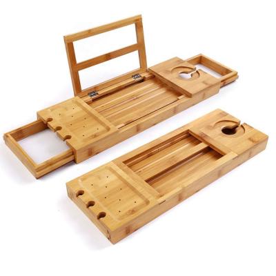 China Modern Bath Bamboo Tray Caddy Extendable Bath Rack Tray for sale