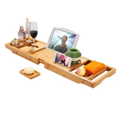 China ODM Uitbreidbare Bad Caddy Bamboe Hout Badbad Tray Eco Friendly Te koop