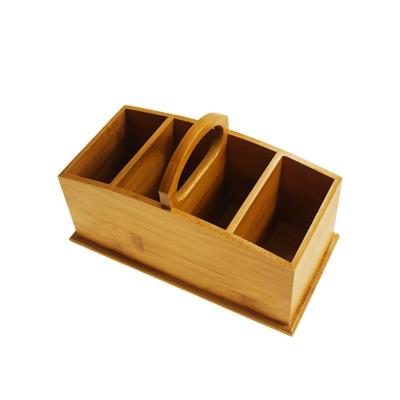 China Custom Size Accepted Bamboo Desktop Organizer Station Box Storage Holder with Handle for sale