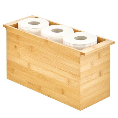 China Bamboo Paper Towel Roll Storage Container Organizer for Bathroom for sale