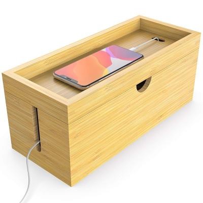 China Custom Logo Large Storage Bamboo Cable Management Box Hider for Office 31.8x12.2x10cm for sale