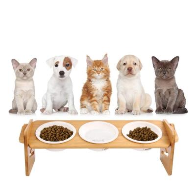 China OEM/ODM Acceptable Wooden Stand Pet Dining Table Cat Feeder with Adjustable Bamboo Stand for sale