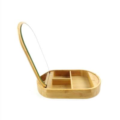 China Bamboo Oval Mirror Jewelry Box Jewelry Organizer Multi Divided for sale