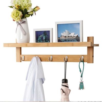 China Convenient Living Room Storage Bamboo Wall-Mounted Coat Hook Rack with Upper Shelf for sale