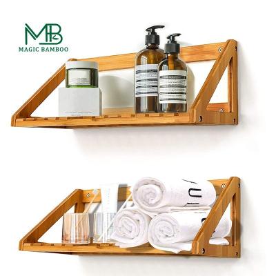 China Floating Corner Bamboo Bathroom Wall Shelf Storage Customized for sale