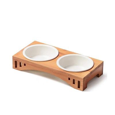 China BAMBOO Elevated Ceramic Pet Bowls for Dogs and Cats Functional Multifunctional Design for sale