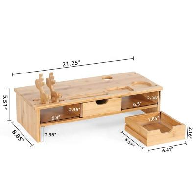 China Single-Tier 54x22.5x14cm Bamboo Computer Monitor Riser with Desktop Stand and 2 Drawer for sale