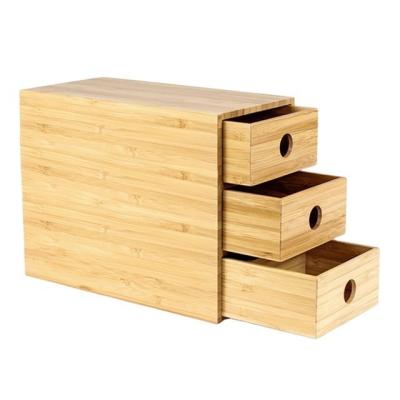 China 100% Solid Bamboo 3-Drawer Chest Storage Office Supplies Desk Organizer for Sundries for sale