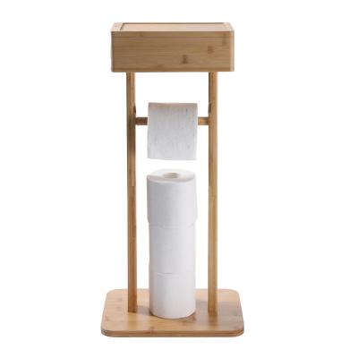 China Freestanding Bathroom Storage Rack Bamboo Toilet Roll Holder For Paper for sale