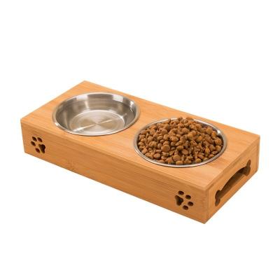 China Custom Logo Bamboo Pet Feeders Simple Design Sustainable and Stable for Modern Style for sale