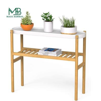 China American Style 2 Tier High Corner Bambuspflanzenstand Ideal für Garten- und Büroanwendung zu verkaufen