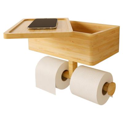 China 3 In 1 Bamboo Bathroom Storage Rack Wall Mount Toilet Paper Holder OEM for sale